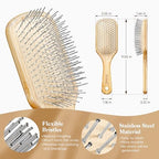 BFWood Bamboo Hair Brush with Steel Bristles, Help Hair Growth and Massaging Scalp