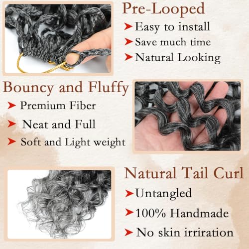 Pretwisted Gogo Curl Crochet Hair 14 Inch 8 Packs Short Curly Crochet Hair for Women Pre looped Ocean Wave Crochet Hair Water Wave Crochet Hair Deep Wave Crochet Braiding Hair(14 inch 8 packs 1B/Grey)