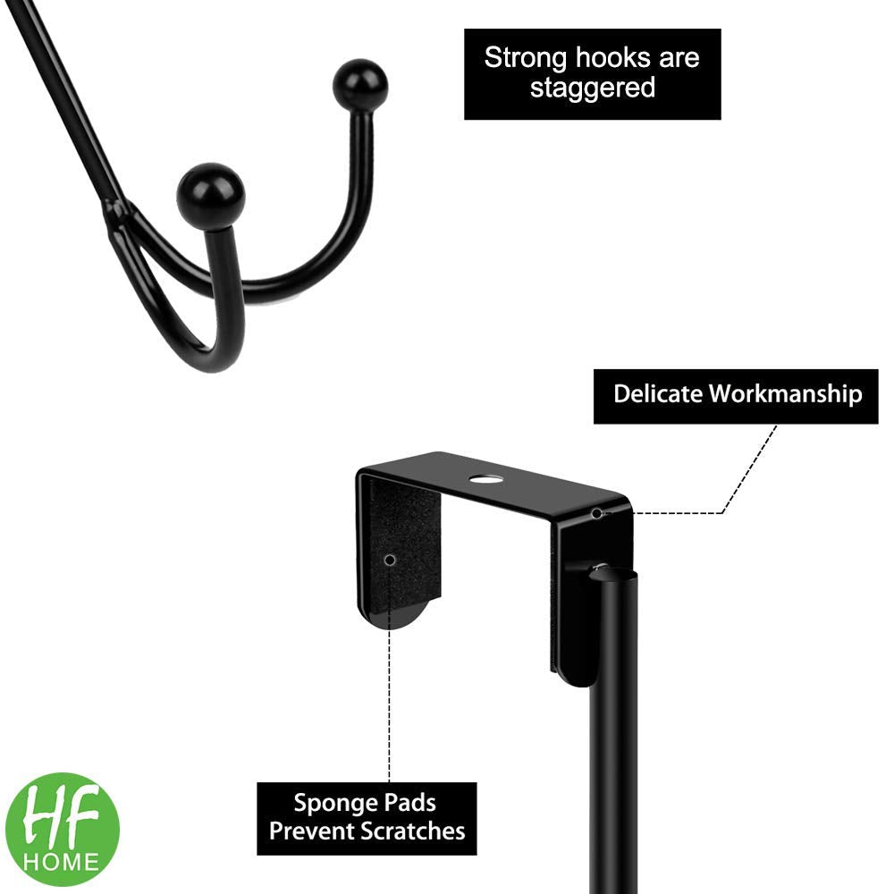 HFHOME 4Packs Over The Door Double Hanger Hooks, Metal Twin Hooks Organizer for Hanging Coats, Hats, Robes, Towels- Black