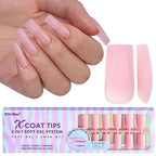 BTArtbox XCOATTIPS Soft Gel Nail Tips - Long Square Press On Nails Pink Colored Natural with Tip Primer Cover, One-Step Full Cover Fake Nails Gel Nails for Nail Extensions Art
