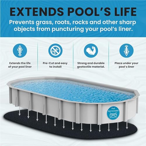 Liner Life Above Ground Pool Liner Pad 18' x 33' Oval, Protects the Bottom of Aboveground Pool and Extends Life of the Liner, Strong and Durable Puncture Resistant Polyester Geotextile Material, Black