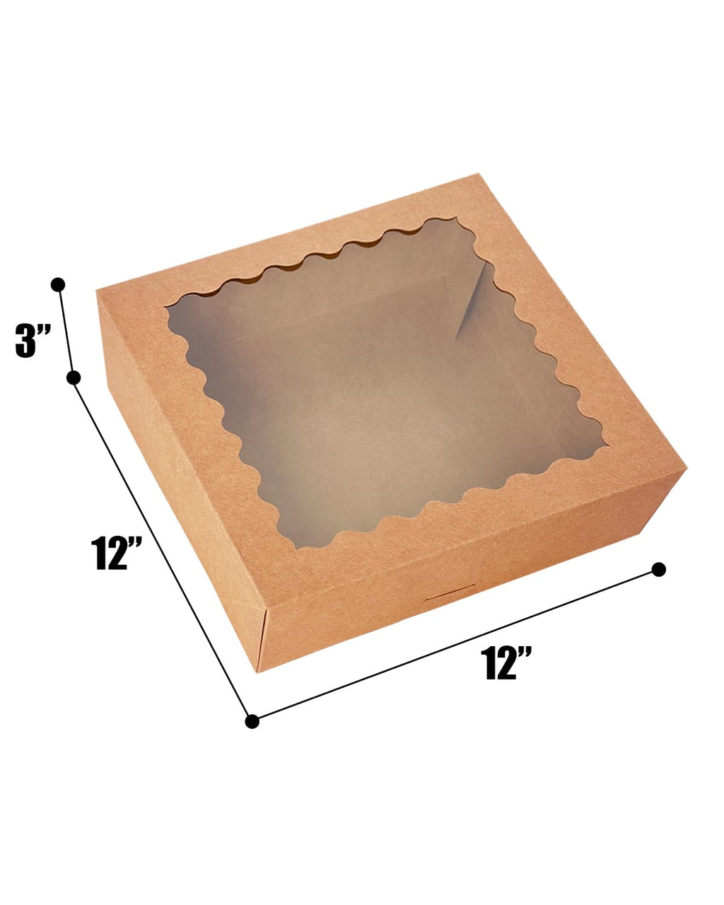 Bakepacker 20pcs Brown Pie Boxes 12x12x3 inches Easy Assemble Macaroon Cookie Boxes Bakery Boxes with Window for Bakery (Auto-pop Up)