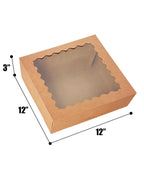 Bakepacker 20pcs Brown Pie Boxes 12x12x3 inches Easy Assemble Macaroon Cookie Boxes Bakery Boxes with Window for Bakery (Auto-pop Up)