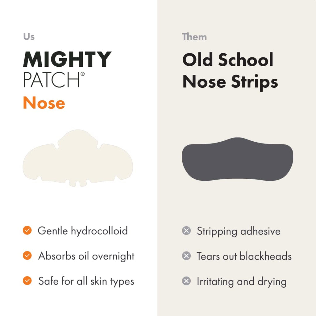 Mighty Patch Nose Pimple Patches from Hero Cosmetics, Large Hydrocolloid Pore Strips, Dermatologist Approved, Overnight, Blackhead Remover Strip to Absorb Acne Nose Gunk from Face, 10 Count