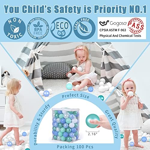 GOGOSO Ball Pits Balls for Toddlers Pack of 50 100 200 Plastics Shape Ball Non-Phthalate Non-BPA Non-Toxic 2.2-Inch Crush Proof Play Balls