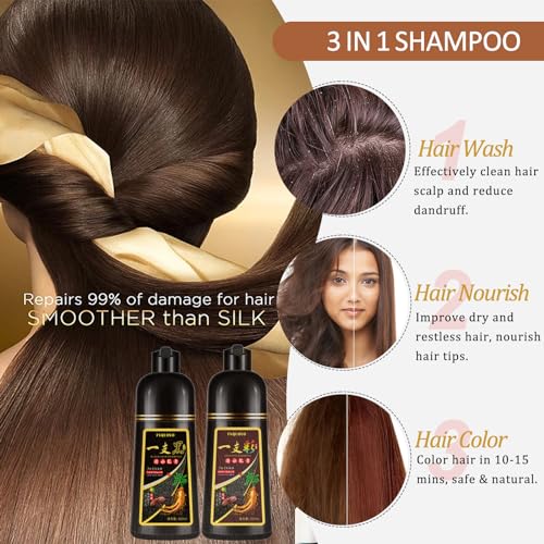 Dark Wine Red Hair Dye Shampoo 3 in 1 for Men Women, Natural Burgundy Hair Color Shampoo for 100% Gray Coverage, Instant Hair Colors in 10-15 mins, Hair Dye Shampoo 16.9 Fl Oz (Dark Wine Red)