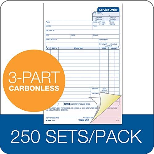 Adams Service Order Form, 3 Part, Carbonless, 5 2/3"X9" Inches, 250 Sets per Pack (3-584)