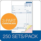 Adams Service Order Form, 3 Part, Carbonless, 5 2/3"X9" Inches, 250 Sets per Pack (3-584)