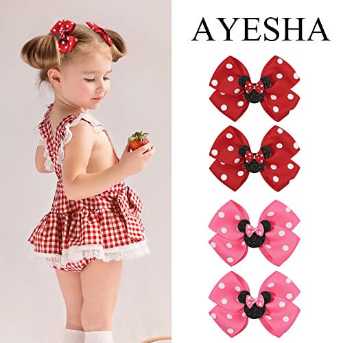 Ayesha 8pcs Mouse Ears Bow Clips for Toddler Girls Mouse Hair Bows Hair Clips Polka Dot Bows for Birthday Parties Themed Parks