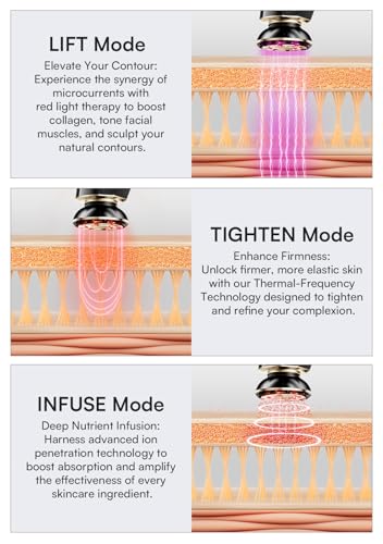 3-in-1 Red Light Therapy for Face and Neck, Skin Tightening Device True Beauty Glow Facial Massager for Skin Care, Effective Wrinkle Reduction Anti-Aging with Lifting, Tightening, Infusing