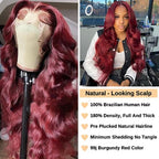 99j Burgundy Body Wave Lace Front Wigs Human Hair 180 Density 13x4 HD Transparent Lace Frontal Wigs Human Hair Glueless Wine Red Wigs Brazilian Virgin Human Hair Pre Plucked with Baby Hair