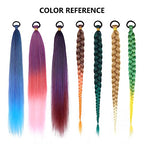 Braided Ponytail Extension With Hair Tie, Straight Wrap with Braid Ponytail Extension Green Yellow Gradient Synthetic Hair Pieces 26 Inch (Green/Yellow#)
