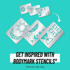 BODYMARK Temporary Tattoo Markers, 8-Count Artist's Set, Mixed Brush Tips, Assorted Colors, Skin-Safe & Cosmetic Quality, Cruelty-Free, Long Lasting, Stencils Included