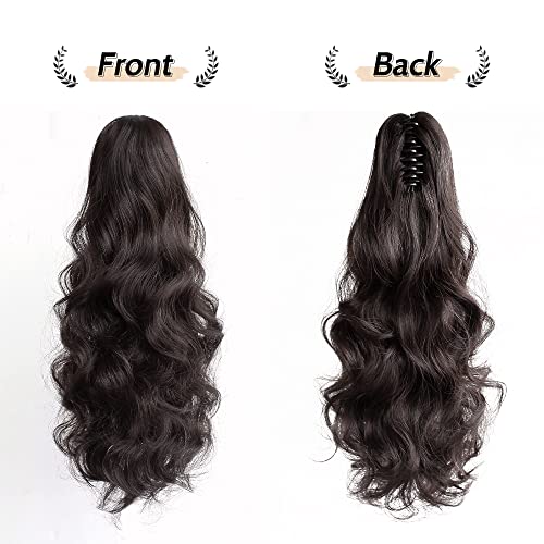 Pony Tails for Women Claw Clip Ponytail Extension Wavy 20" Synthetic Clips in Ponytails Hair Extensions Wigs Fluffy Hairpieces for Wedding Party Daily Use 6 Oz Darkest Brown