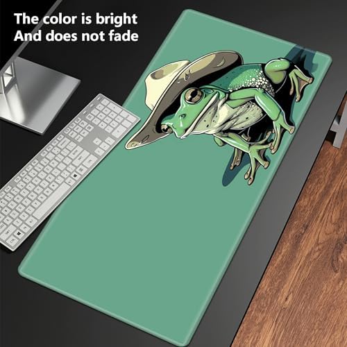 TCG Playmat Board Game Mat Plus 50 Pcs Card Sleeves, 24 x 14 Table Mats Game Mousepad with Soft Surface Non-Slip Base for MTG RPG CCG Trading Card Game Playmats, Green Frog