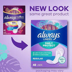 Always Radiant Pantyliners, Regular, Unscented, 48 Count, 2 Pack. (Includes 96 Pantiliners Total.)