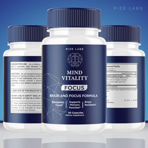 Mind Vitality Focus Brain Supplement to Boost Focus and Concentration & Avoid Mid-Afternoon Fatigue, Advanced Formula - Pack of 5(300 Capsules)