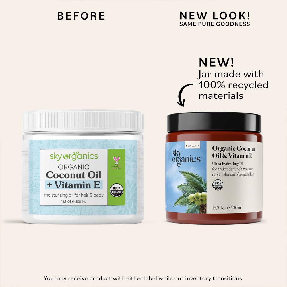 Sky Organics - Organic Coconut Oil & Vitamin E, 16.9 fl oz - Skin & Hair Ultra-Hydrating Oil - Fatty Acids & Antioxidants - Natural, Vegan & Cruelty Free - Skin Care & Hair Care