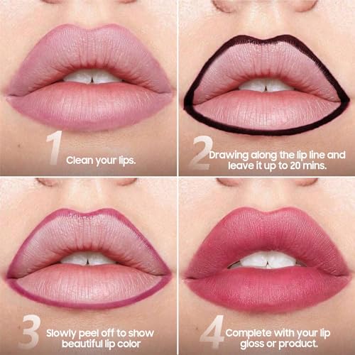 Lip Liner Stain Peel off - Waterproof & Long Lasting Peel Lip Stain Non-Stick Cup, Enhancing Complexion & Nourishing for All Skin Types, Create A Natural Lip Color (Mauve, 1 Count)