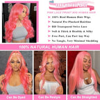 Pink Lace Front Wigs Human Hair 13x6 Body Wave Lace Front Wig Human Hair Pre Plucked 180% Density Hot Pink Hd Full Lace Frontal Wig Wear and Go Glueless Pink Wig Human Hair For Women 20 Inch