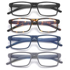 JAWSOCK 4 Pack Reading Glasses Blue Light Blocking for Men Women,Rectangular Frame Computer Readers with Spring Hinge,Reading Glasses for Men Women，Anti Eyestrain/UV Ray Eyeglasses (1.75x)