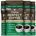 VitaCup Perfect Low Acid Coffee Ground, USDA Organic & Fair Trade, Mycotoxin Free, Dark Roast Guatemala Single Origin, Clean & Pure for Drip Coffee Brewers and French Press, 4 bags, 11oz each