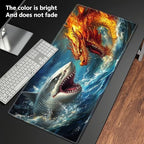 Playmats for Magic: The Gathering MTG Card Game Mat Plus 50 Pcs Card Sleeves, 24 x 14 inch TCG Mat with Stitched Edge for Commander Deck Duskmourn Board Game, Dragon and White Shark