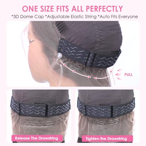 Hidden Strap 360 Glueless Lace Front Wigs Human Hair Pre Plucked Bleached Knots 180 Density Water Wave HD Lace Frontal Wig with Drawstring Curly Full LaceFront Wigs for Women(22 inch)