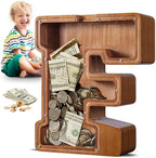 Summidate Large Wooden Piggy Bank for Kids Adults, Alphabets Letter A-Z Piggy Bank for Boys Girls, Coins Bills Change Bank Box Personalized Initial Name Kids Money Bank for Birthday Present and Decor