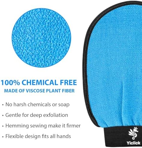 Exfoliating Gloves 2 Pcs, Exfoliating Body Scrubber for Bath Shower Exfoliation, Body Scrub Exfoliator Loofah Sponge for Dead Skin Remover, Korean Exfoliating Mitt (Blue)