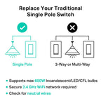 Kasa Smart Light Switch HS200-BL, Single Pole,Neutral Wire Required, 2.4GHz Wi-Fi Light Switch Compatible with Alexa and Google Home, UL Certified, No Hub Required, Black