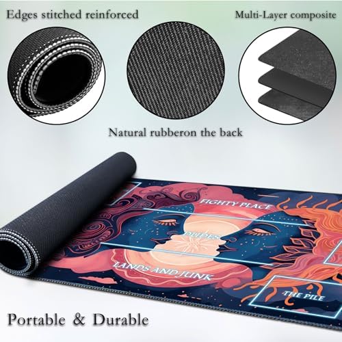 for MTG Game Playmat, for Magic TCG Rubber Play mat,Tabletop Card Playmats with Smooth Surface,Trading Card Inked Game Mat with White Zones,Battle Game,Art Sun and Moon