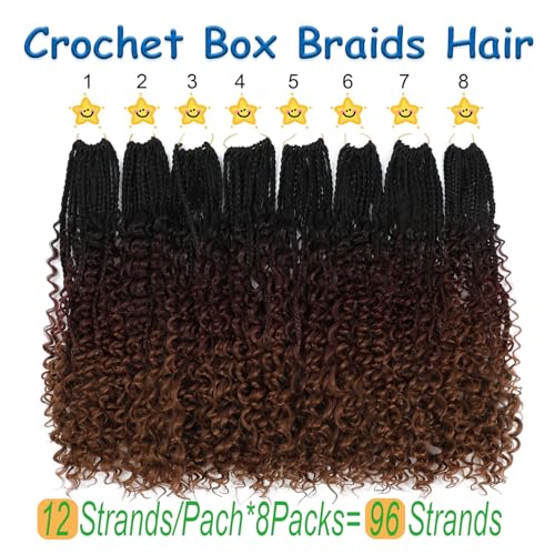 Goddess Box Braids Crochet Hair 8 Packs Pre-looped Boho Box Braiding Hair With Curly Ends Synthetic Braiding Hair Extensions for Women (1B/33/30, 18inch)