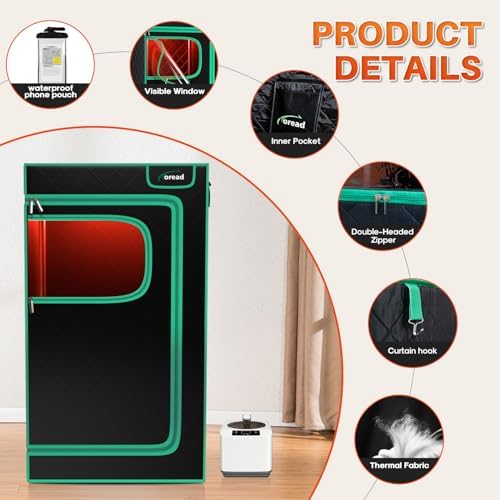 TOREAD Portable Infrared Steam Sauna with 660nm Red Light Therapy Saunas for Home,Personal Sauna Tent with 3L 1200W Steamer, Adjustable Temperature, Timer Setting, Remote Control, Folding Sauna Chair