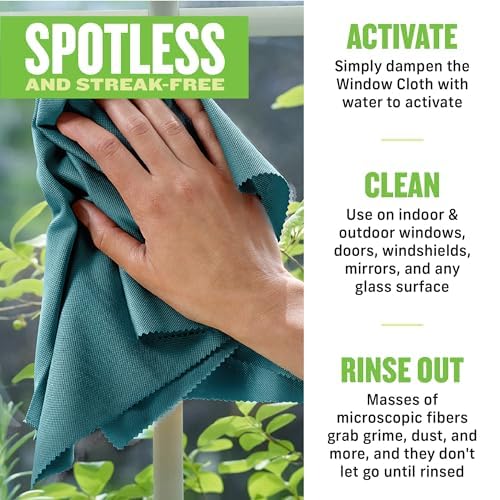 E-Cloth Microfiber Window Cleaning Cloth Kit - Glass Cleaning Cloth for Windows, Mirrors, Cars, Lenses, Eyeglasses, & More, Streak Free Clean, Machine Washable Reusable Towel - Green (2 Kits)