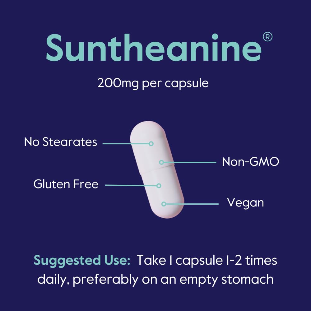 BESTVITE Double Strength Suntheanine L-Theanine 200mg – Patented & Clinically Studied – 120 Vegetarian Capsules (2 x 60) – Vegan – No Stearates – Non GMO – Gluten Free – Relaxation Support