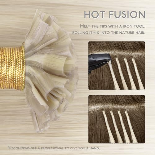 WENNALIFE U Tip Hair Extensions Human Hair, 50g 50s 22 Inch Ash Blonde Highlighted Platinum Blonde Remy Hair Extensions K Tip Hair Extension Real Human Hair Invisible Straight Keratin Hair Extensions