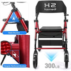 Walkers for Seniors with Seat, Foldable Rolling Walker with Durable Aluminum, Dual Adjustable Height Rolling Walker, 8" Wheels for Adults, All Terrain rollator| Jujube Red