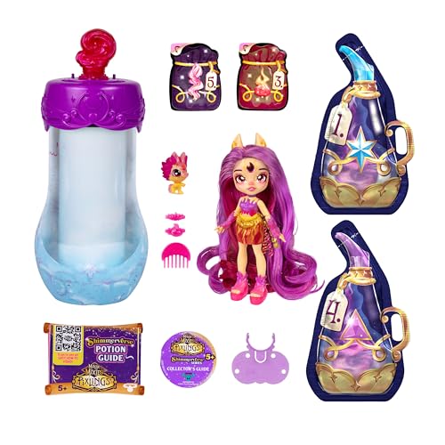 Magic Mixies Pixlings Deluxe Pack, Pippa The Firehorse, Shimmer Reveal, Create & Mix Potion That Magically Reveals 6.5" Pixling Doll Inside Potion Bottle - Exclusive Mini Mixies & 6 Hair Accessories
