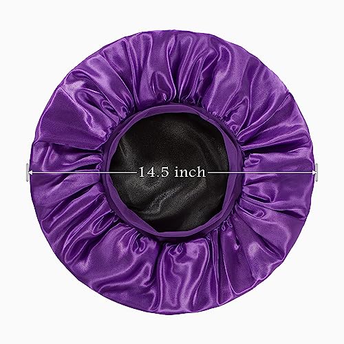 2pcs Double Layer Two-Color Satin Silk Hair Bonnet for Sleeping Women, Reversible Sleep Bonnets for Women, Wide Band Sleep Cap for Curly Hair Braids