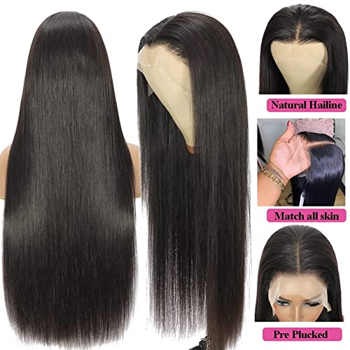 Miss Flower 250 Density Ultra-thin Invisible HD Lace Real 13x6 Full Frontal Wigs Human Hair Pre Plucked 28Inch 15A Grade Straight Lace Front Wigs Human Hair Wigs For Black Women