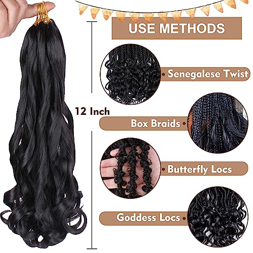 COOKOO 9 Packs 12 Inch French Curl Bob Braids Hair for Women 50g/pack Pre-Stretched French Curly Braiding Hair Natural Black Short Wave Curly Braiding Hair Extentions for BOHO Box Braids 1B#