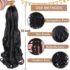 COOKOO 9 Packs 12 Inch French Curl Bob Braids Hair for Women 50g/pack Pre-Stretched French Curly Braiding Hair Natural Black Short Wave Curly Braiding Hair Extentions for BOHO Box Braids 1B#