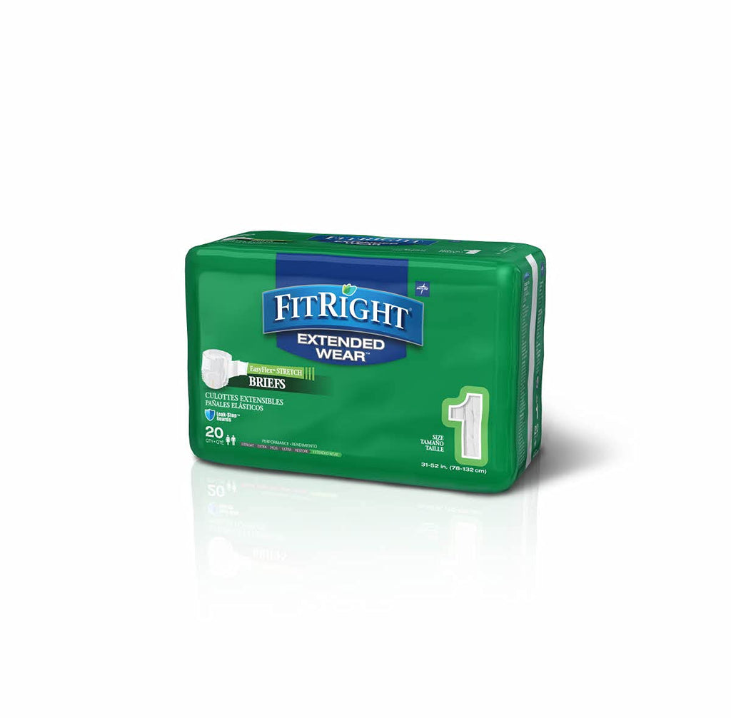 FitRight Stretch Briefs Overnight Adult Diapers, 80 Count, Waist Size 31"-51",Size M-L, Incontinence Briefs for Men and Women, Disposable, Moisture Wicking, Leak Protection