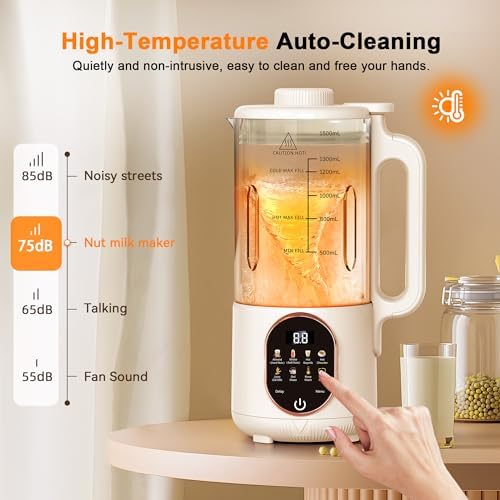 50oz Nut Milk Maker, 10 in 1 Automatic Nut Milk Maker with 20 Blades,Almond Milk Machine,Plant Based Milks Homemade Oat,Chowder,Juice,Soy Milk Machine with Delay Start,Boil Water,Keep Warm&Auto Clean