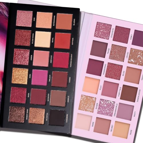 2Pcs Twilight Dusk + Aromas Nude Eyeshadow Palette Makeup Set, Matte Shimmer Glitter Pressed Pearl All Highly Pigmented Blending Powder, Natural Velvet Texture Eye Shadow Kit