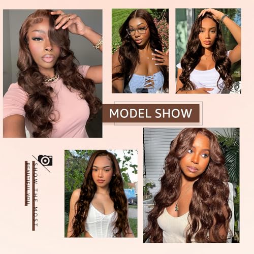 24 Inch Chocolate Brown Lace Front Wig 13x4 Body Wave Lace Front Wigs Human Hair Pre Plucked with Baby Hair Brown Wig Human Hair 200 Density HD Lace Frontal Wigs Human Hair