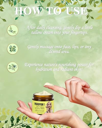 Beef Tallow for Skin - Whipped Tallow Balm with Manuka Honey, Handmade Moisturizer for Sensitive Skin (Unscented)