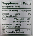 Nature’s Bounty Gentle Iron 28 mg Capsules with Vitamin C,Folic Acid,Vitamin B-12 Iron Supplement,Non-GMO,Gluten-Free,90 Count (Pack of 3)