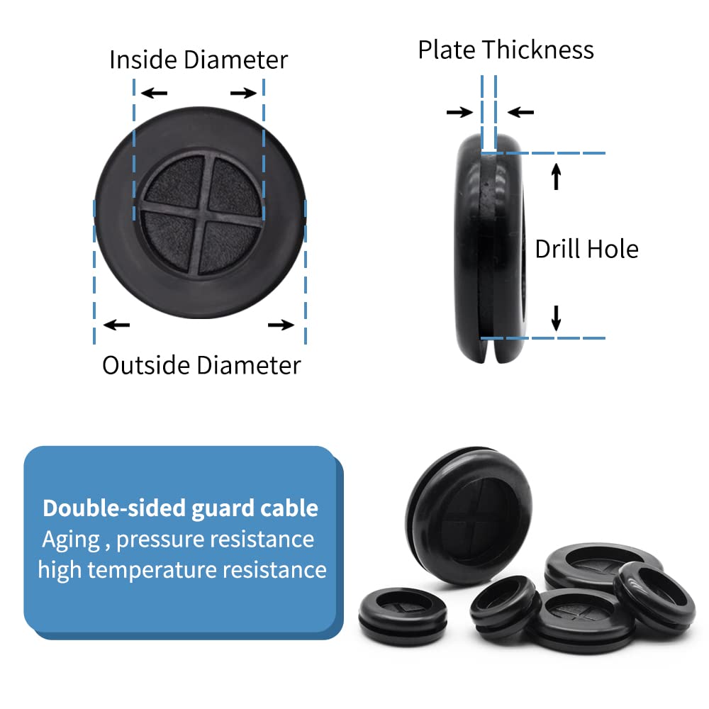 Vrupin 66Pcs Rubber Grommet Assorted Kit, Drill Hole Firewall Hole Plugs Wire Protection, 6 Sizes 1-13/16" 1-1/2" 1" 7/8" 5/8" 3/16"